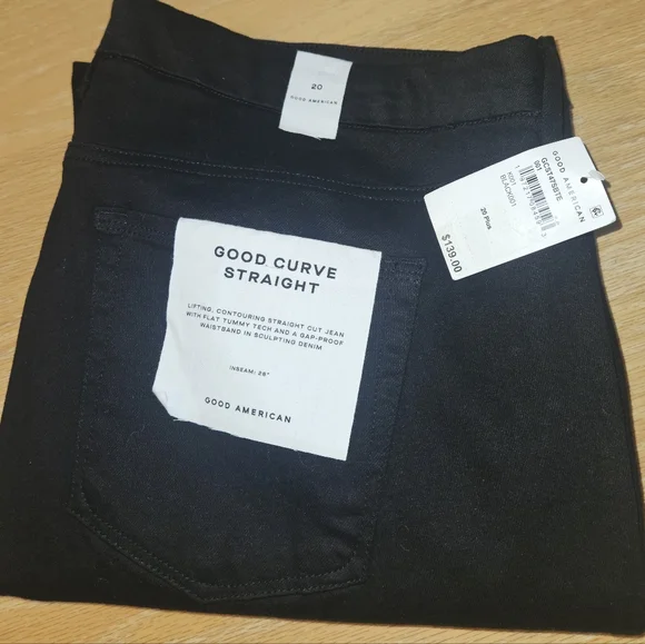 Good American Good Curve Straight Black Denim: 20 Plus 28" Inseam - Picture 2 of 13